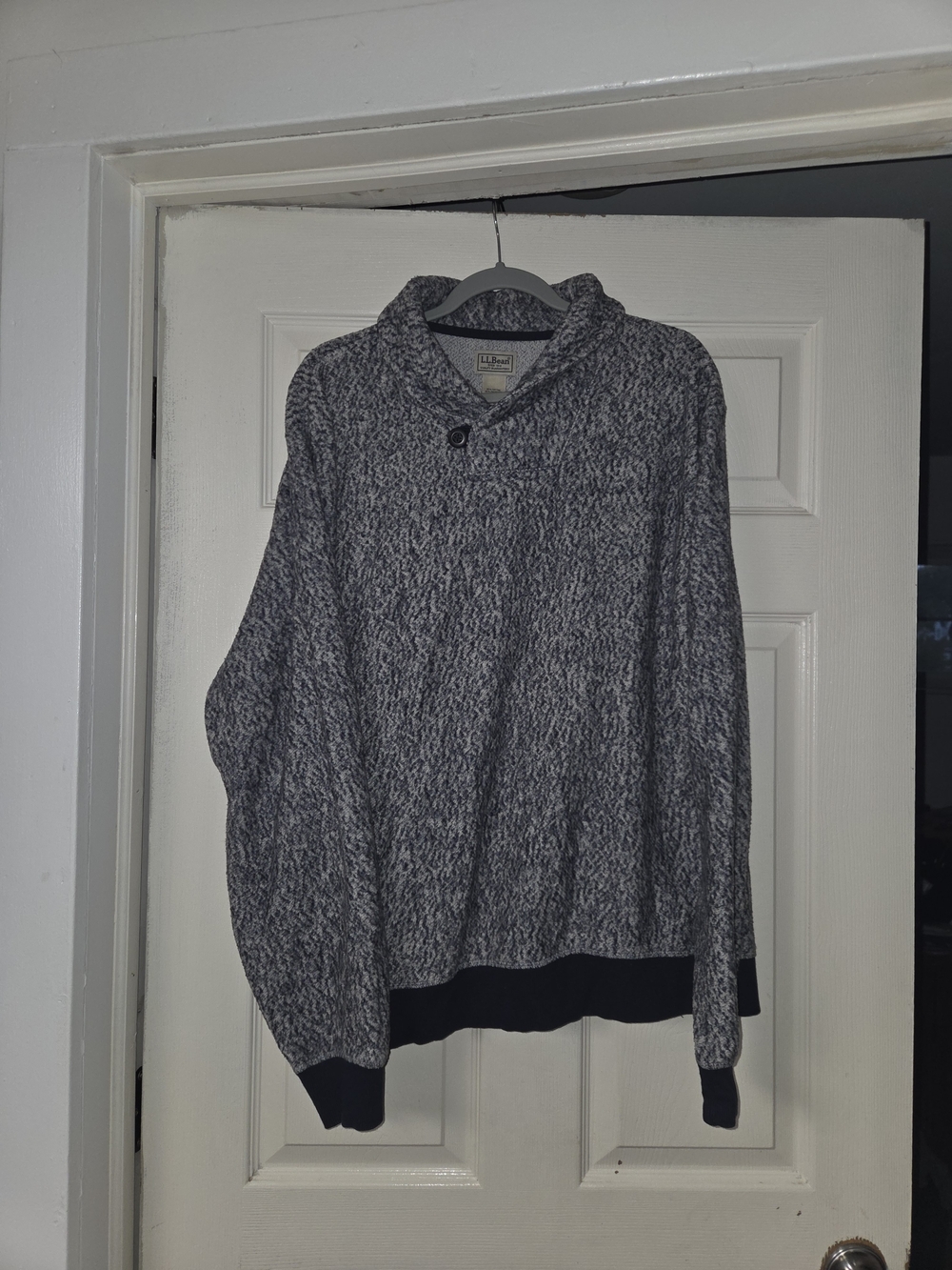 L.L.Bean Mens XL Blue White Heathered Knit Button Collar Pullover